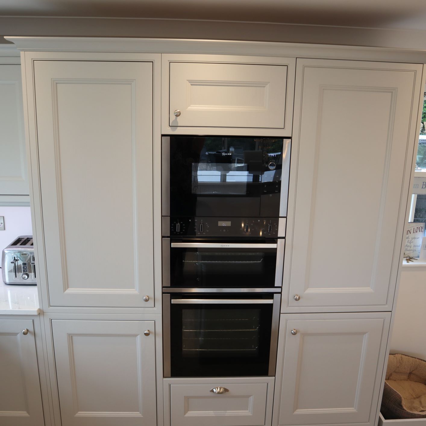 Thwaite in Light Grey Tall Larders & Built In Oven & Microwave